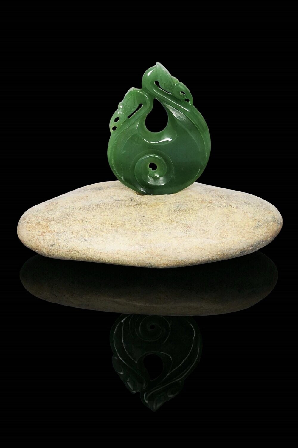 Moko Pounamu Double Manaia NZ Genuine Kahurangi Greenstone - Ahaura Moko Pounamu Double Manaia NZ Genuine Kahurangi Greenstone - Ahaura