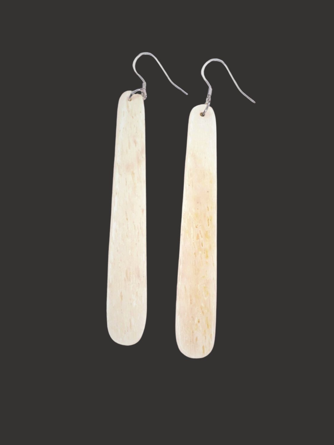 Moko Pounamu Whale Bone and Silver Drop Earrings 03652 Moko Pounamu Whale Bone and Silver Drop Earrings 03652