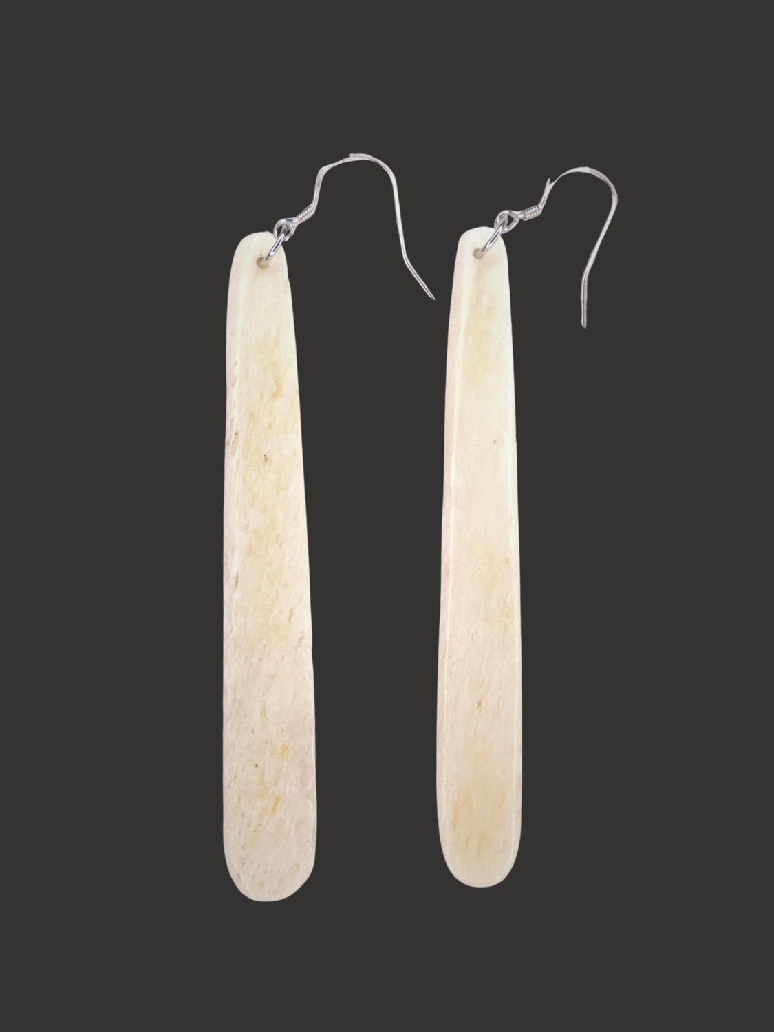 Moko Pounamu Whale Bone and Silver Drop Earrings 03654