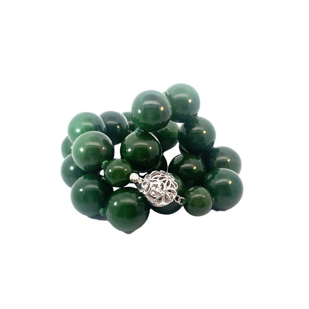 Moko Pounamu,  Russian Jade Bead and Sterling Silver Necklace