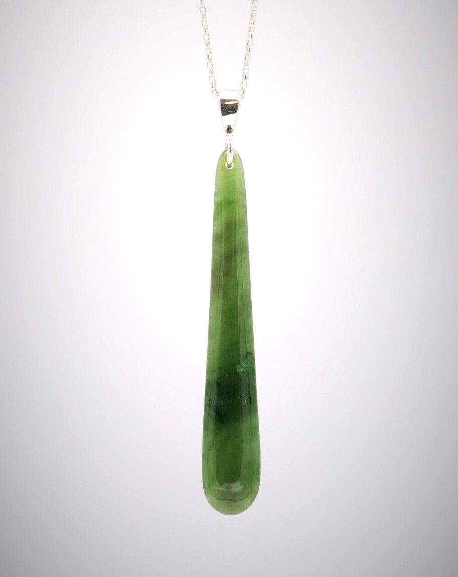 Moko Pounamu Roimata Teardrop Greenstone and Sterling Silver Pendant Lrg 04587 Moko Pounamu Roimata Teardrop Greenstone and Sterling Silver Pendant Lrg 04587