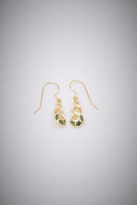 Moko Pounamu Double Pikorua Greenstone and Solid 9ct Gold Drop Earrings 04762