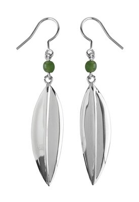 Moko Pounamu Greenstone & Sterling Silver Leaf Earrings - 7E7 - SALE