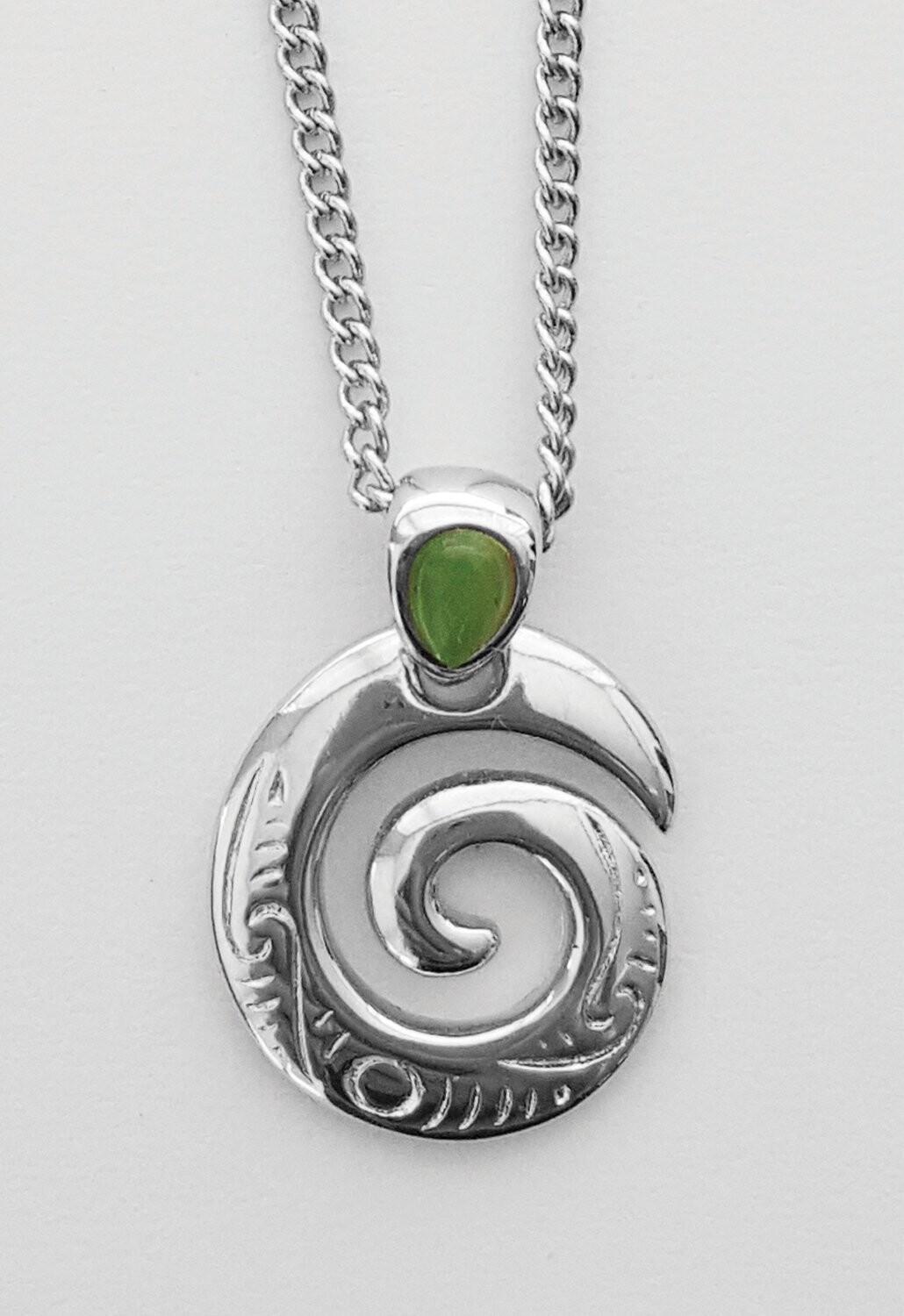 Moko Pounamu Greenstone Koru Pendant - BRP-P-06 Moko Pounamu Greenstone Koru Pendant - BRP-P-06