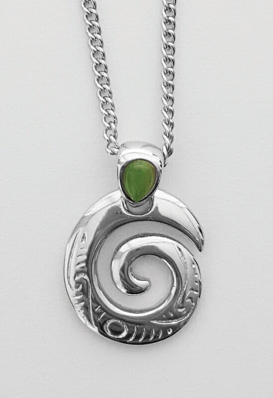 Moko Pounamu Greenstone Koru Pendant - BRP06
