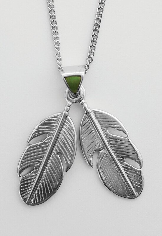 Moko Pounamu Greenstone Feathers Pendant - BRP17