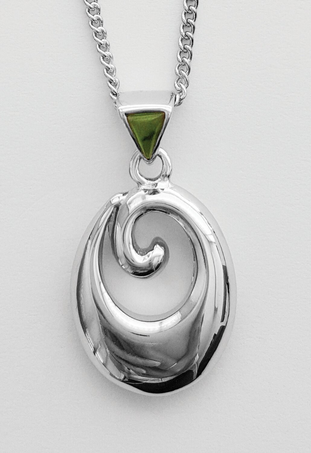 Moko Pounamu Greenstone Oval Koru Pendant - BRP18