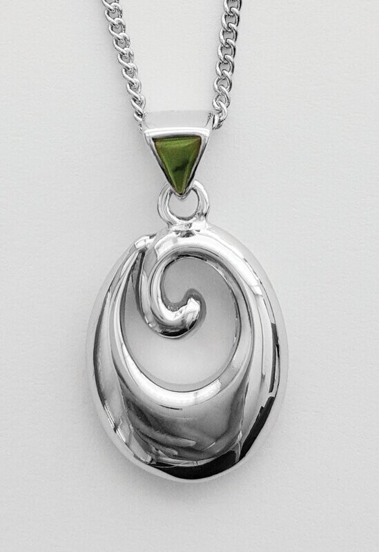Moko Pounamu Greenstone Oval Koru Pendant - BRP18