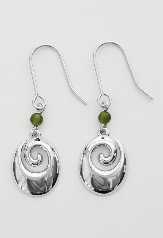 Moko Pounamu Greenstone Oval Koru Earring - BRP34