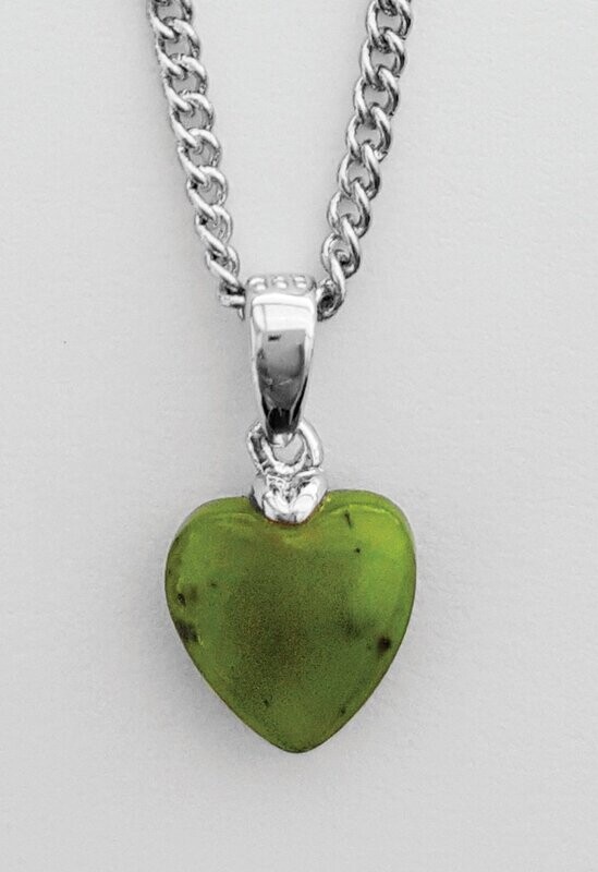 Moko Pounamu Greenstone Solid Heart Pendant - BRP42