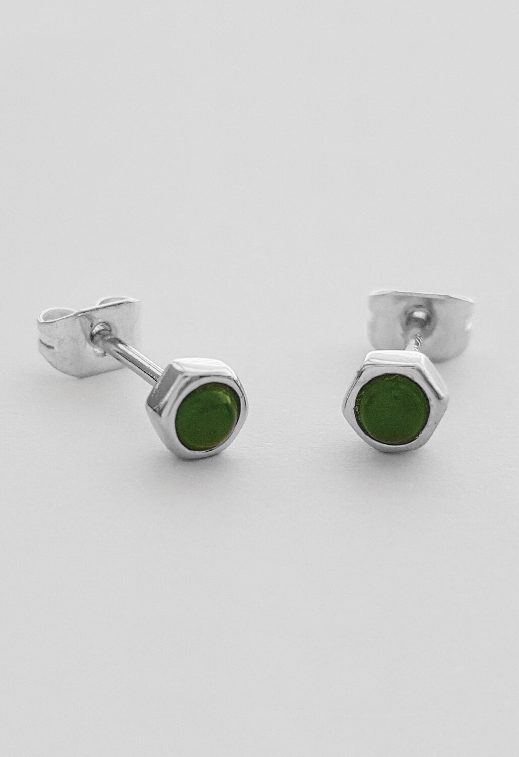 Moko Pounamu Genuine NZ Pounamu Hex Stud Earring - BRP40 Moko Pounamu Genuine NZ Pounamu Hex Stud Earring - BRP40