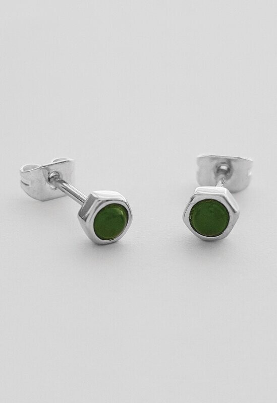 Moko Pounamu Genuine NZ Pounamu Hex Stud Earring - BRP40