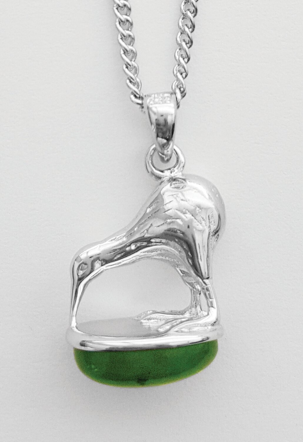 Moko Pounamu Greenstone Kiwi Stand Pendant - BRP09