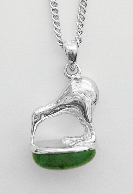 Moko Pounamu Greenstone Kiwi Stand Pendant - BRP09