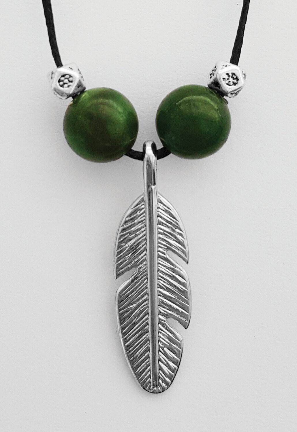 Moko Pounamu Greenstone Feather Necklace - BRP-P-27 Moko Pounamu Greenstone Feather Necklace - BRP-P-27