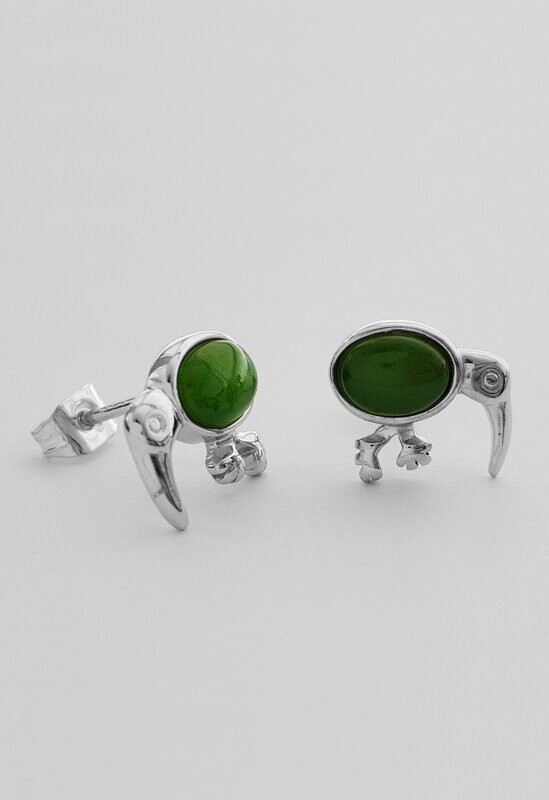 Moko Pounamu Greenstone Kiwi Stud Earring - BRP-E-37