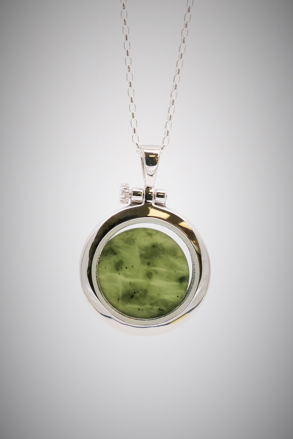 Moko Pounamu Greenstone and Sterling Silver Locket Pendant