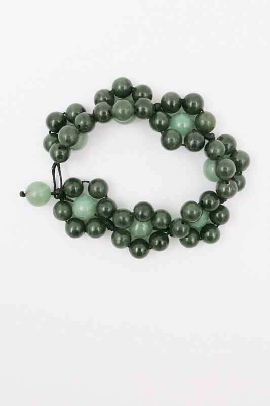 Moko Pounamu Nephrite Jade and Jadeite Bead Bracelet 05115