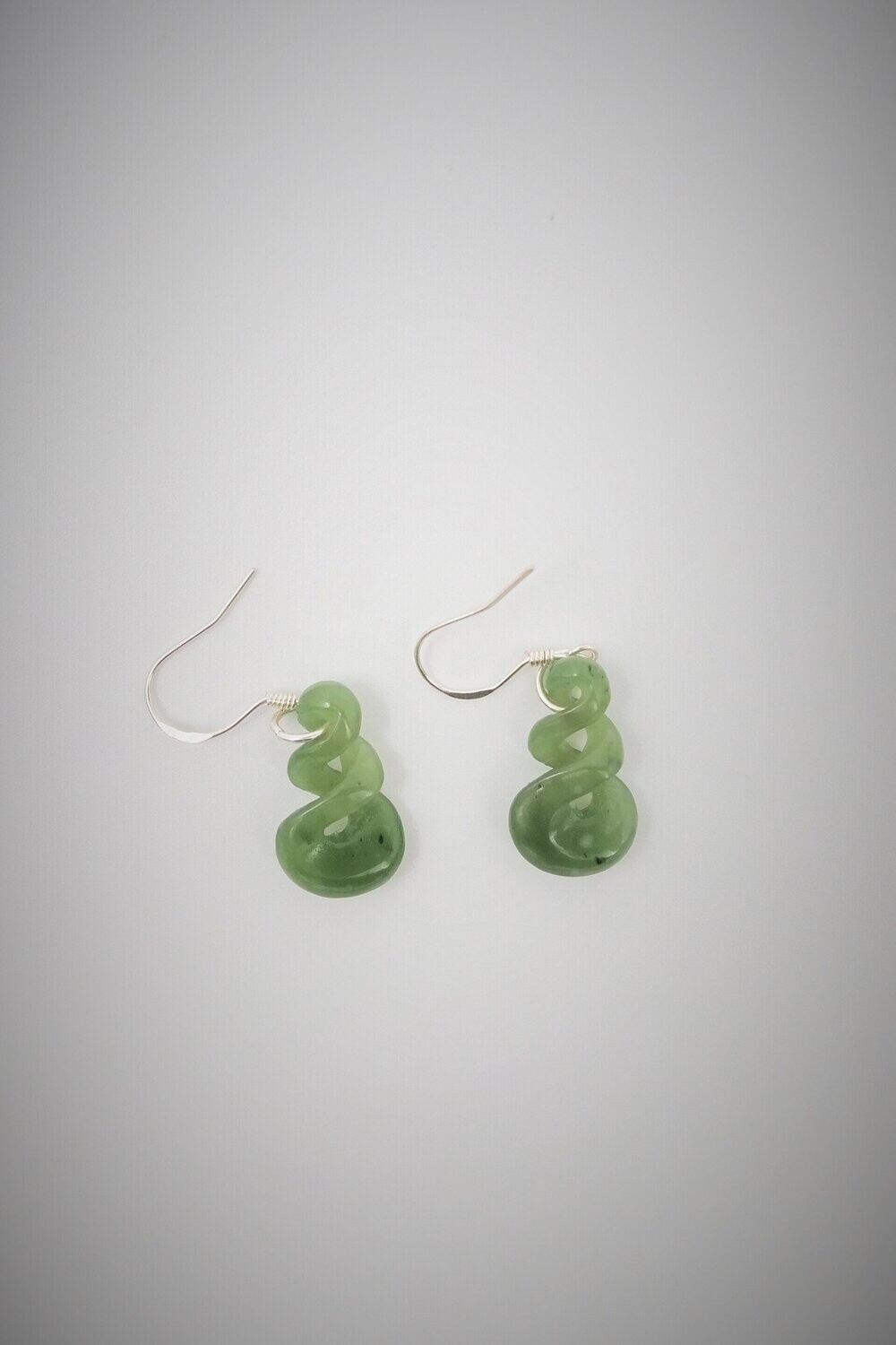 Moko Pounamu NZ Genuine Kahurangi Greenstone and Silver Double Twist Drop Earrings - DTE1