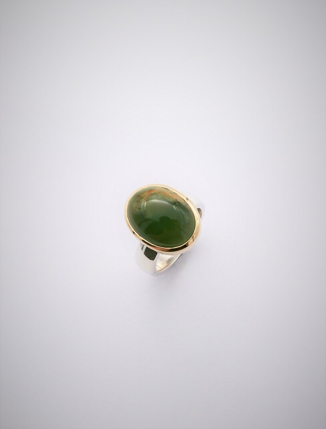 Moko Pounamu Gilt Jewellery Marsden Flower Jade Pounamu Sterling Silver and 9ct Gold Ring Sml 05471
