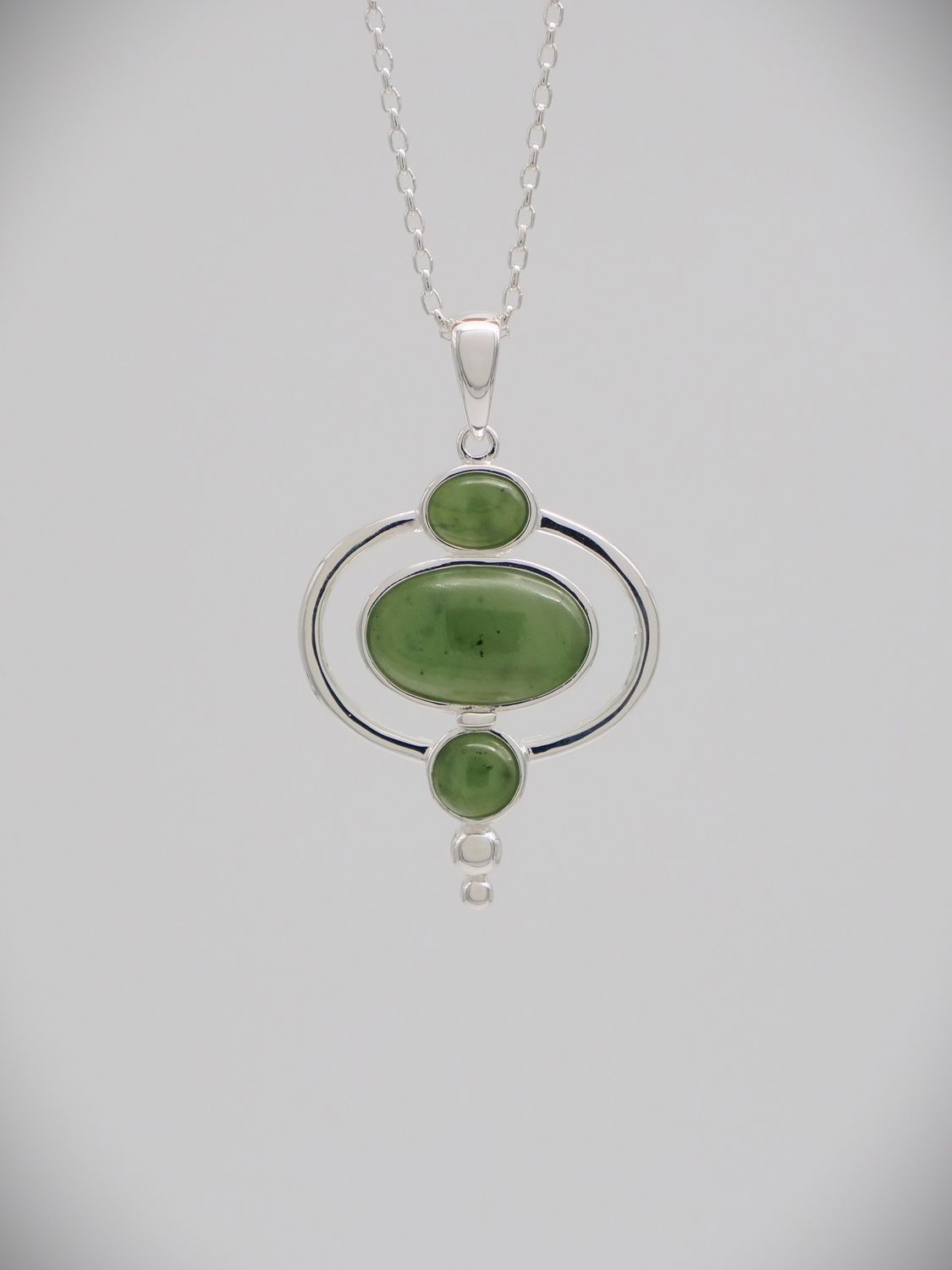 Moko Pounamu 3 stone Contemporary Greenstone and Sterling Silver Pendant - 99JP - SALE