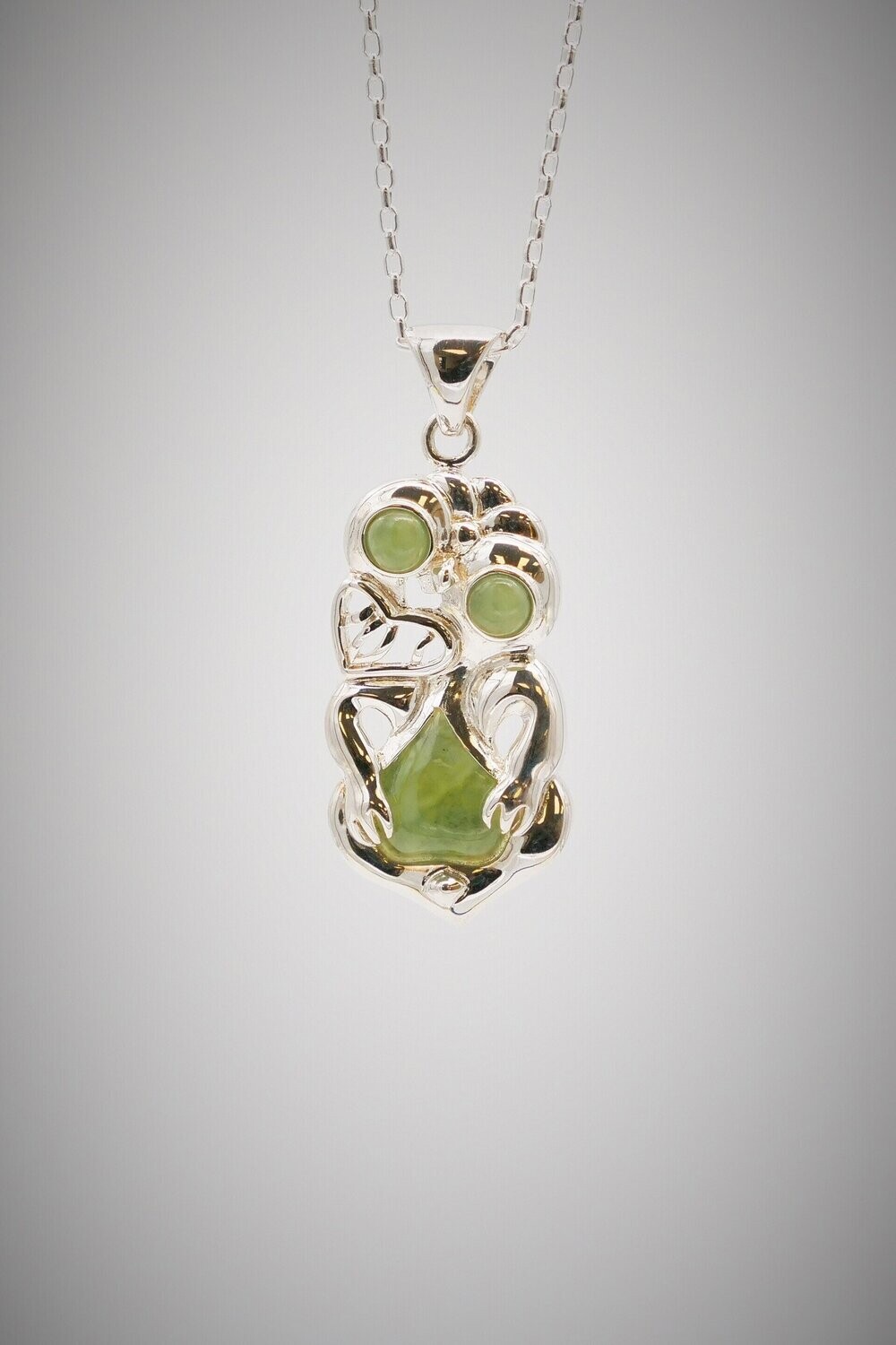 Moko Pounamu Hei Tiki Greenstone and Sterling Silver Pendant - SALE Moko Pounamu Hei Tiki Greenstone and Sterling Silver Pendant - SALE