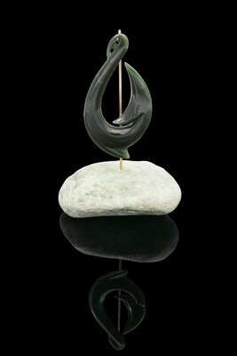 Moko Pounamu Matau Sculpture NZ Genuine Kawakawa Greenstone - Waianakarua Moko Pounamu Matau Sculpture NZ Genuine Kawakawa Greenstone - Waianakarua