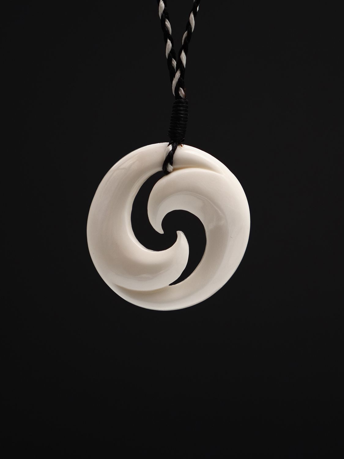 Moko Pounamu Black Ferns Double Closed Koru Bone Carving BF5