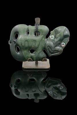 Moko Pounamu Hei Tiki NZ Genuine Kawakawa Greenstone - Hinau Moko Pounamu Hei Tiki NZ Genuine Kawakawa Greenstone - Hinau