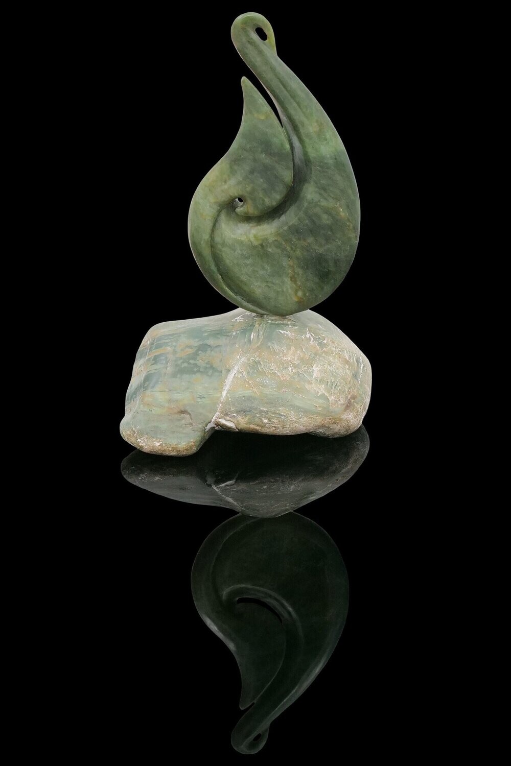 Moko Pounamu Matau Sculpture NZ Genuine Kahotea Greenstone - Hamurana Moko Pounamu Matau Sculpture NZ Genuine Kahotea Greenstone - Hamurana