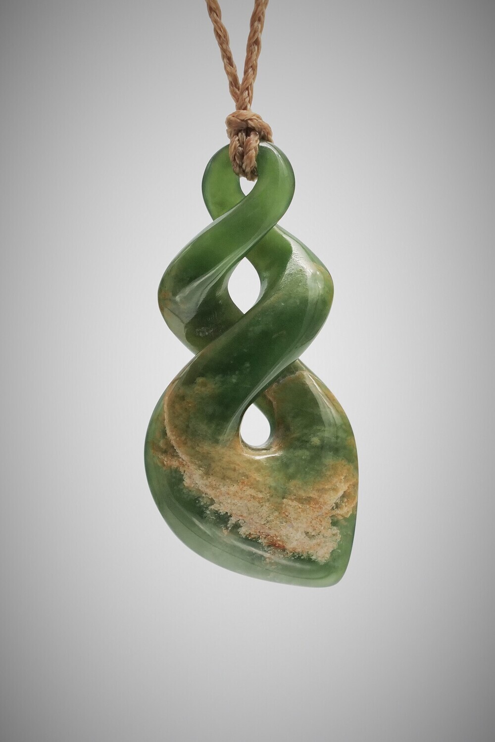 Moko Pounamu Double Pikorua NZ Genuine Kahurangi Flower Greenstone - Te Muri Moko Pounamu Double Pikorua NZ Genuine Kahurangi Flower Greenstone - Te Muri