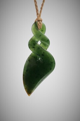 Moko Pounamu Double Pikorua NZ Genuine Kahurangi Flower Greenstone - Huawai Moko Pounamu Double Pikorua NZ Genuine Kahurangi Flower Greenstone - Huawai