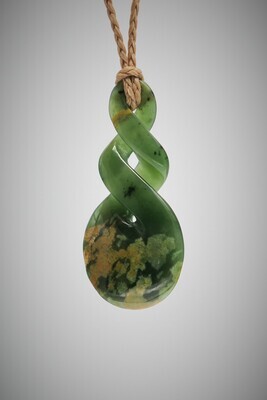 Moko Pounamu Double Pikorua NZ Genuine Kahurangi Flower Greenstone - Orongo Moko Pounamu Double Pikorua NZ Genuine Kahurangi Flower Greenstone - Orongo