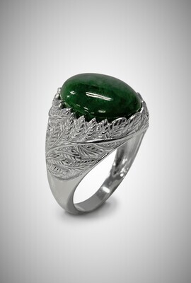 Moko Pounamu Greenstone and Silver Fern Leaf Ring - 50FR Moko Pounamu Greenstone and Silver Fern Leaf Ring - 50FR