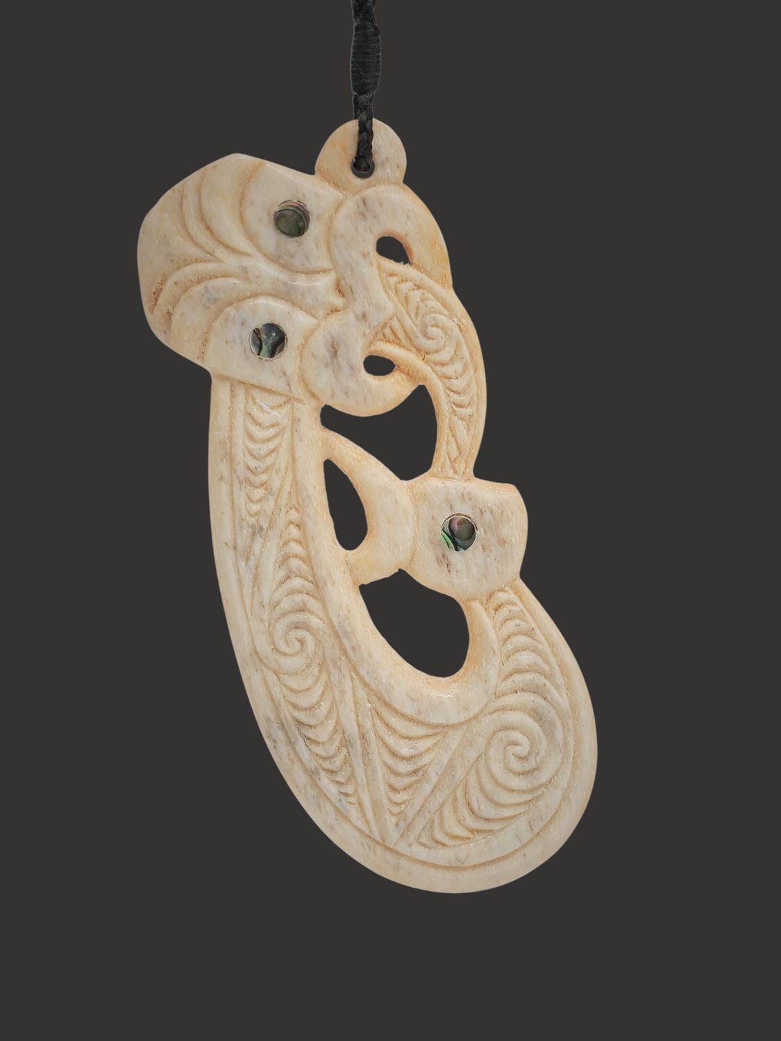 Moko Pounamu Manaia Genuine Whale Bone Carving - Mareretu Moko Pounamu Manaia Genuine Whale Bone Carving - Mareretu