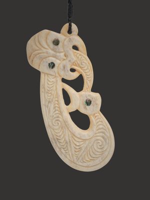 Moko Pounamu Manaia Genuine Whale Bone Carving - Mareretu Moko Pounamu Manaia Genuine Whale Bone Carving - Mareretu