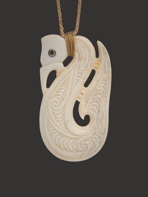 Moko Pounamu Manaia Genuine Whale Bone Carving - Hukatere Moko Pounamu Manaia Genuine Whale Bone Carving - Hukatere
