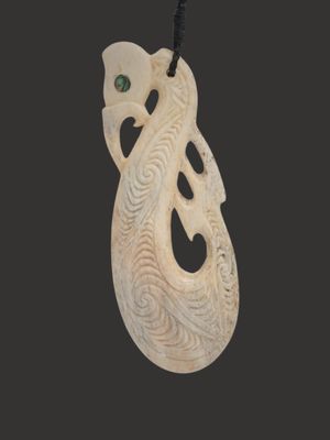 Moko Pounamu Manaia Genuine Whale Bone Carving - Taipuha Moko Pounamu Manaia Genuine Whale Bone Carving - Taipuha