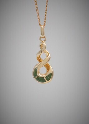 Moko Pounamu Pikorua (Twist) Kahurangi Greenstone set in Solid 9ct Gold Pendant - 87JPG Moko Pounamu Pikorua (Twist) Kahurangi Greenstone set in Solid 9ct Gold Pendant - 87JPG