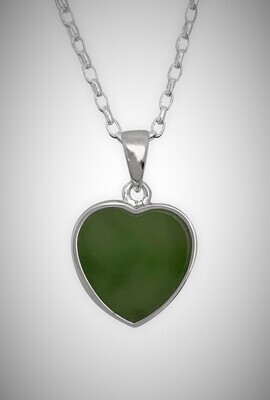 Moko Pounamu Heart Greenstone and Sterling Silver  Pendant - STB
