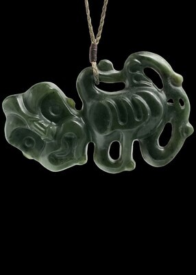 Moko Pounamu Hei Tiki NZ Genuine Kawakawa Greenstone - Taipa