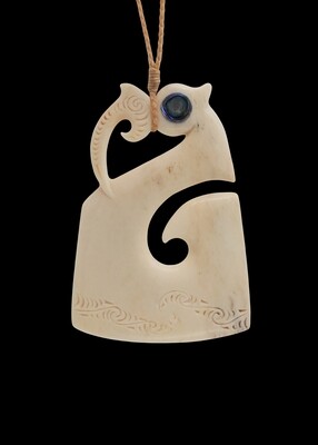 Moko Pounamu Manaia Genuine Buffalo Bone Carving - Te Hapua Moko Pounamu Manaia Genuine Buffalo Bone Carving - Te Hapua