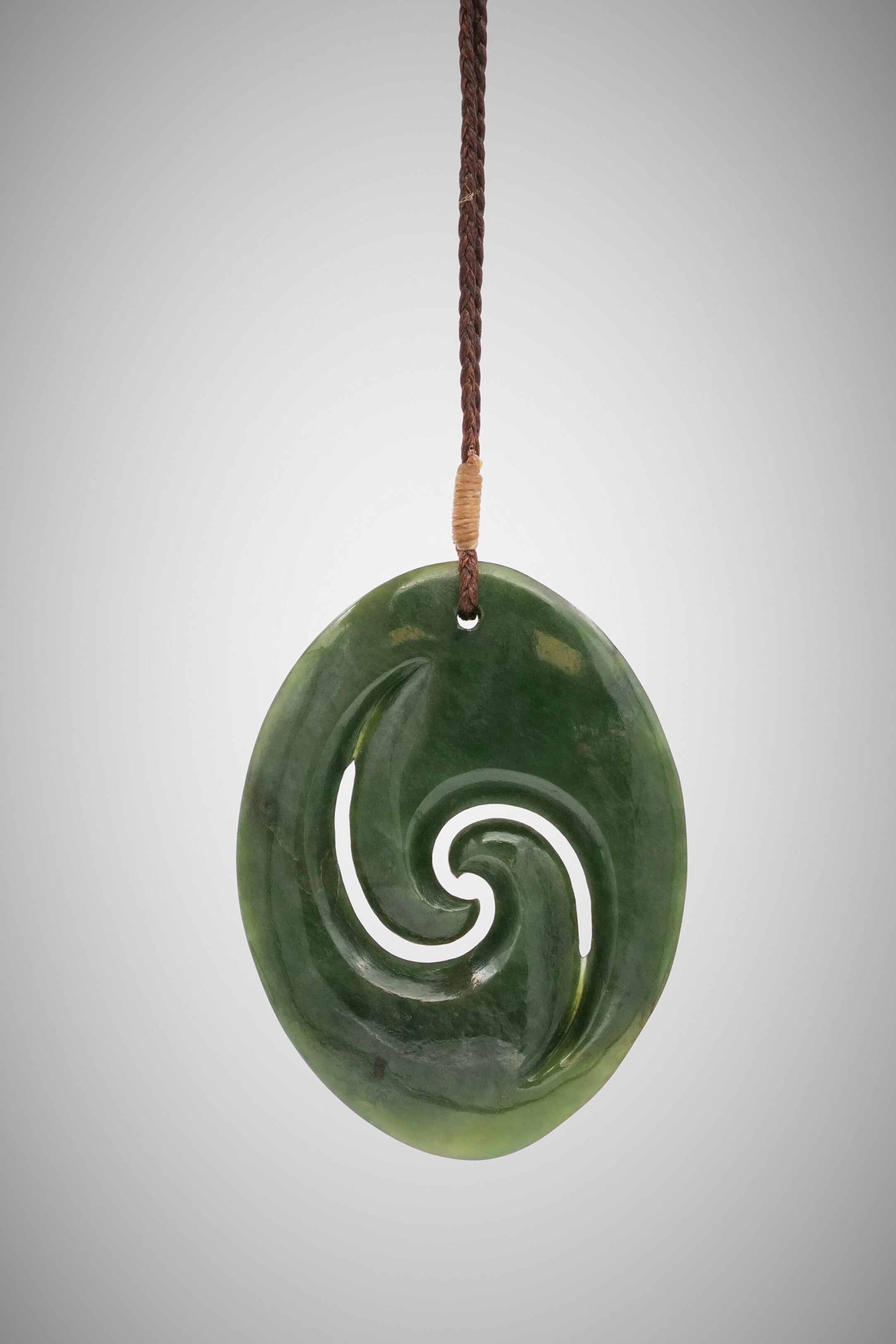 Moko Pounamu Double Koru NZ Genuine Kawakawa Greenstone - Tongoio