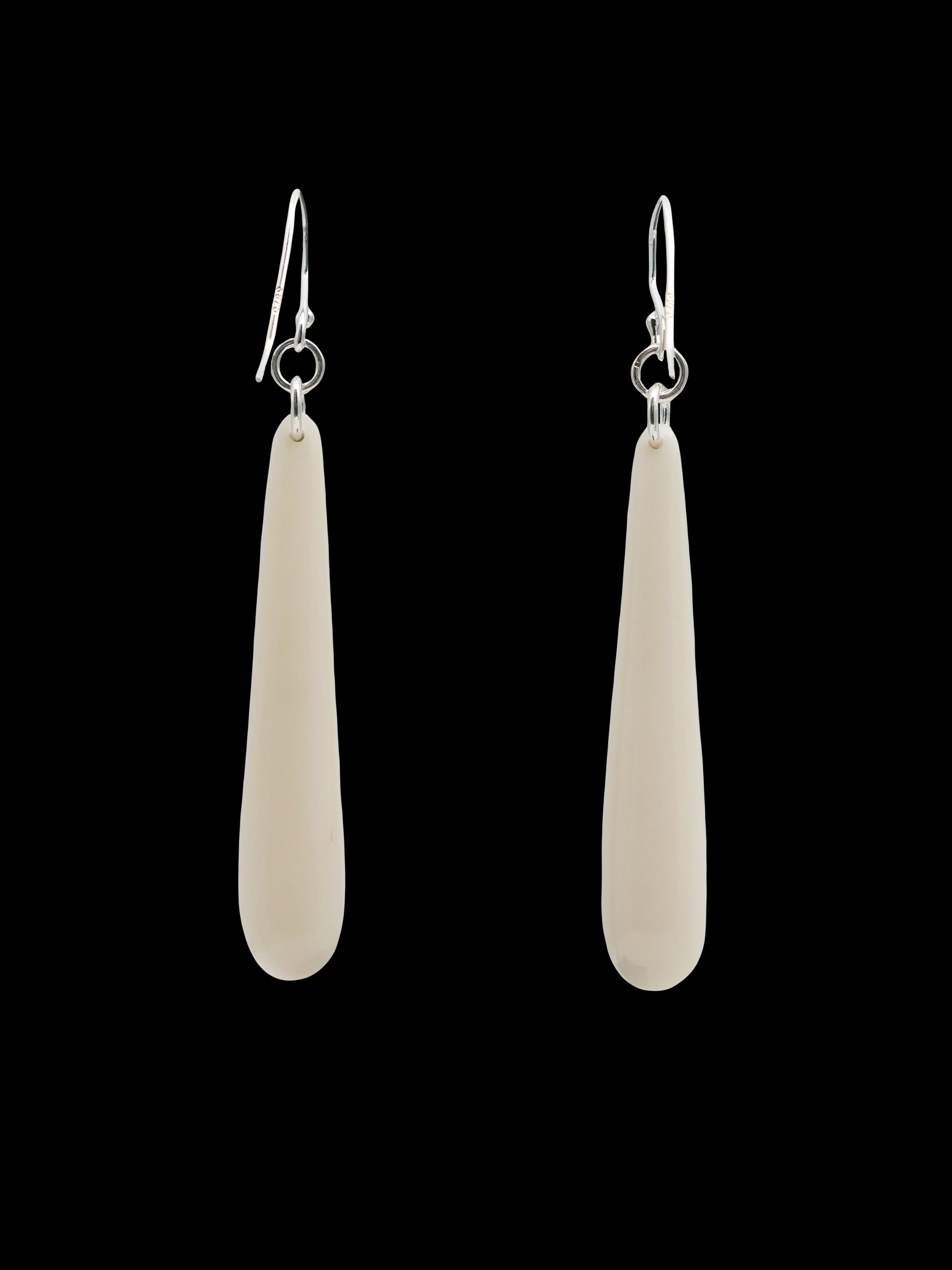 Moko Pounamu Bone & Silver Roimata Earrings AB54
