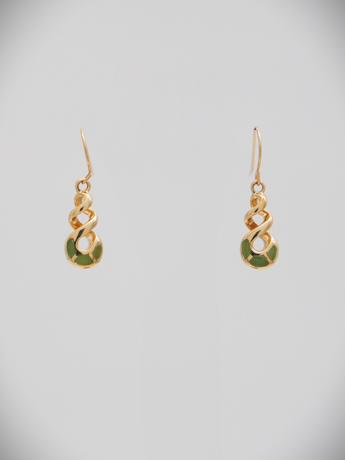 Moko Pounamu Double Pikorua (Twist) Greenstone and 14ct Gold Earrings- 53JEG Moko Pounamu Double Pikorua (Twist) Greenstone and 14ct Gold Earrings- 53JEG
