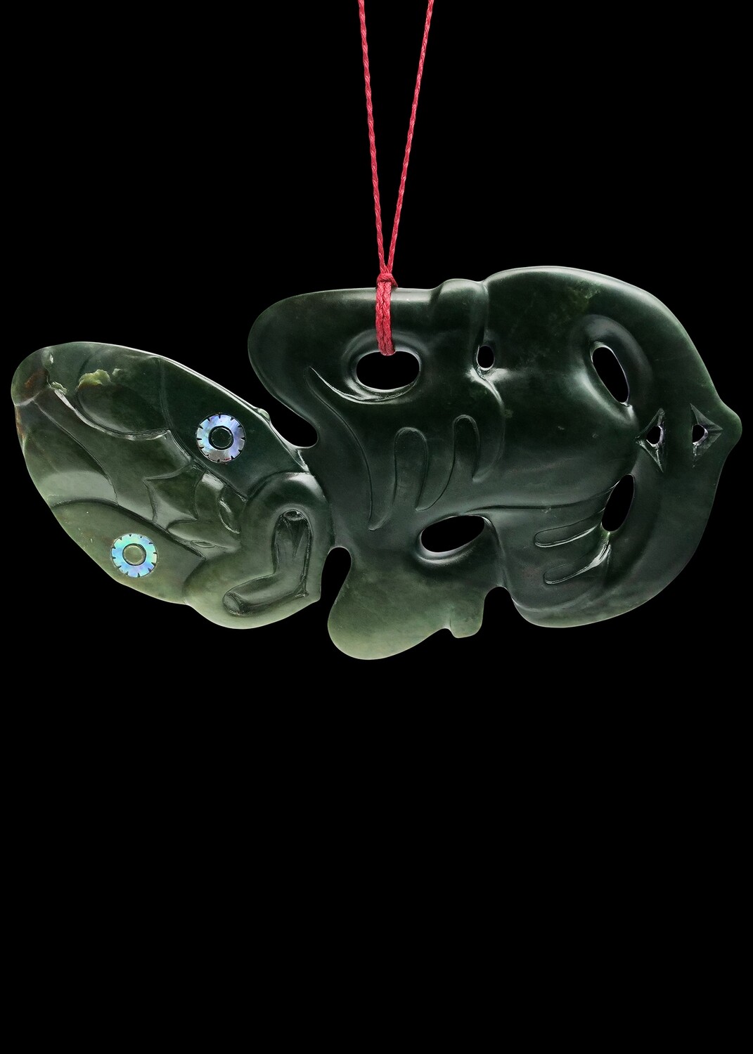 Moko Pounamu Hei Tiki NZ Genuine Kawakawa Flower Greenstone - Puhaorangi