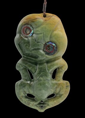 Moko Pounamu Hei Tiki NZ Genuine Marsden Flower Greenstone - Kohatu Wai Moko Pounamu Hei Tiki NZ Genuine Marsden Flower Greenstone - Kohatu Wai