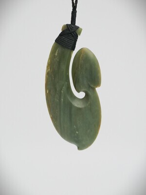 Moko Pounamu Hei Matau (Hook) NZ Genuine Inanga Greenstone - Tengawai Moko Pounamu Hei Matau (Hook) NZ Genuine Inanga Greenstone - Tengawai