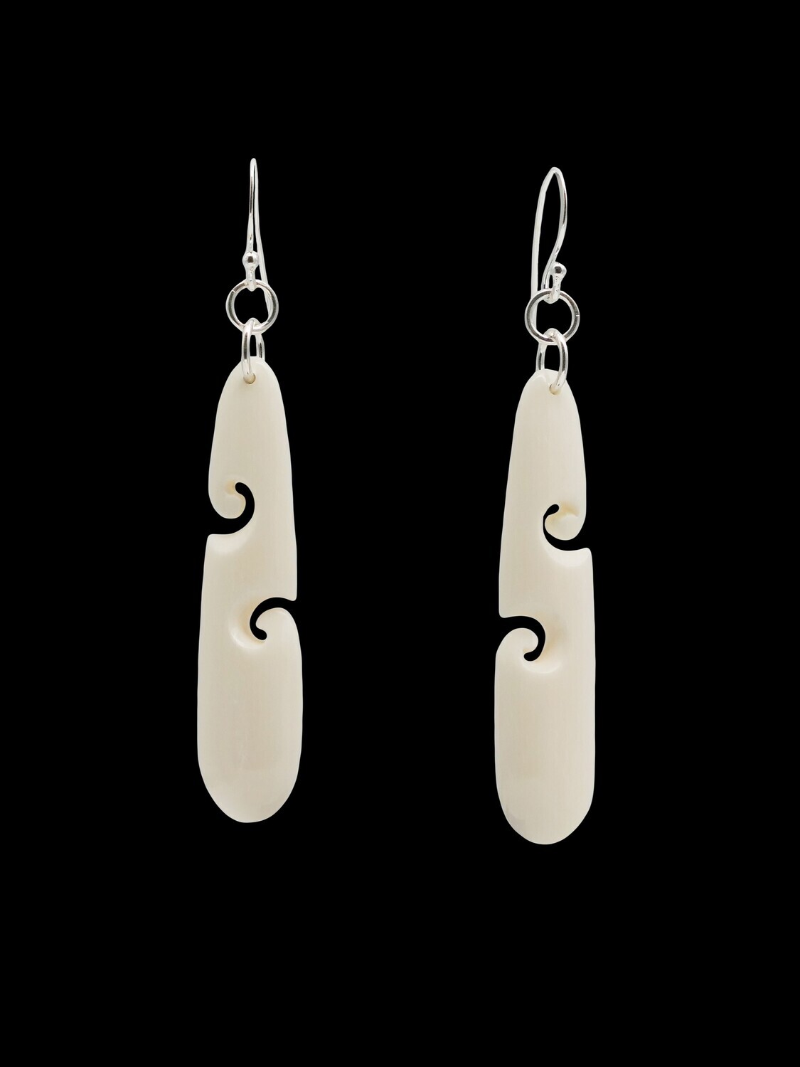 Moko Pounamu Bone with Koru & Sterling Silver  Earrings AB52