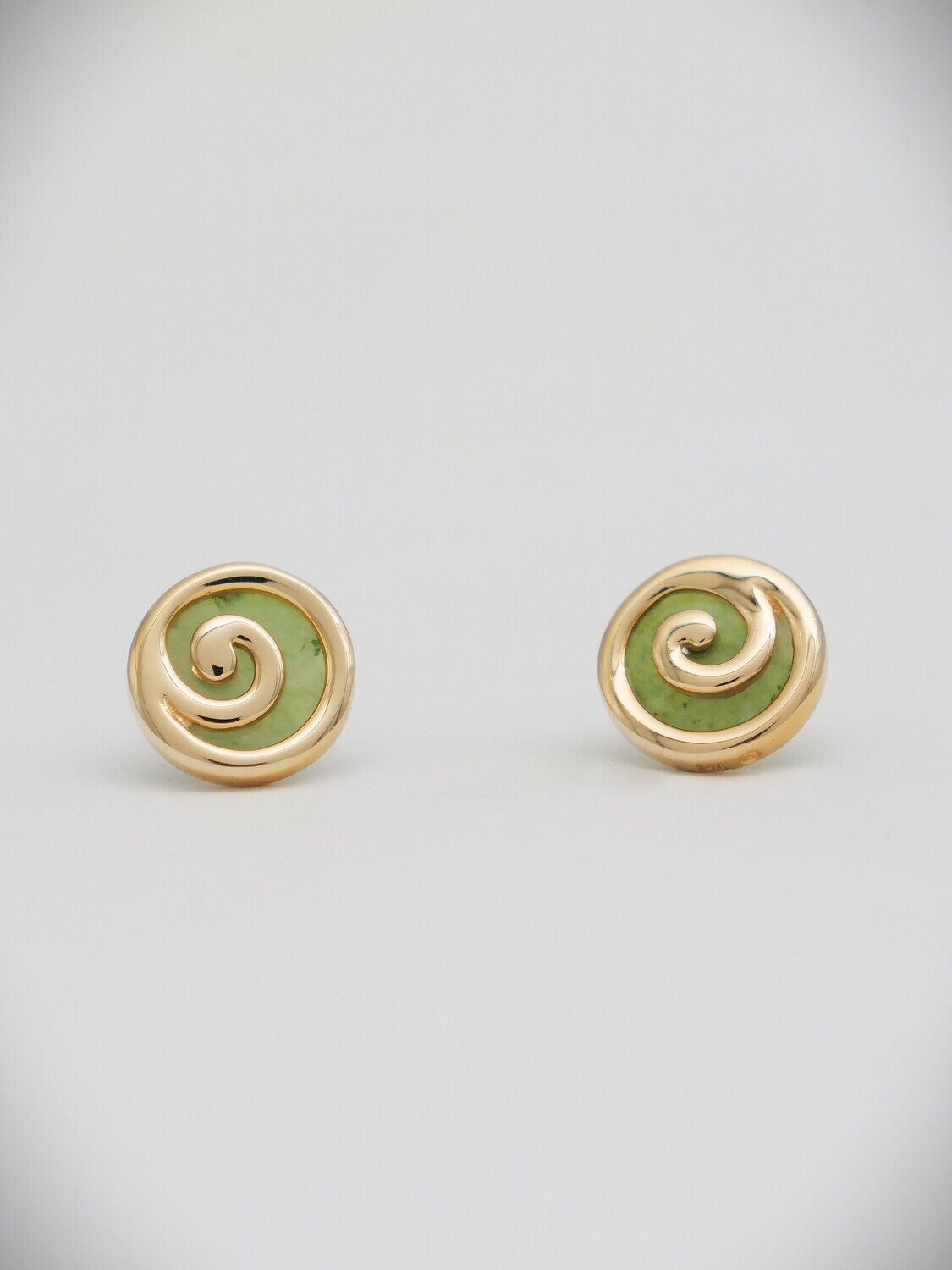 Moko Pounamu NZ Genuine Greenstone & 14ct Gold 13ml Koru Stud Earrings - ES14G-14 Moko Pounamu NZ Genuine Greenstone & 14ct Gold 13ml Koru Stud Earrings - ES14G-14